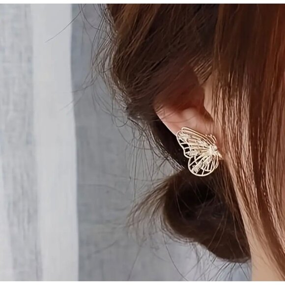 18K Gold Plated Butterfly Crystal Stud Earrings - Picture 3 of 5